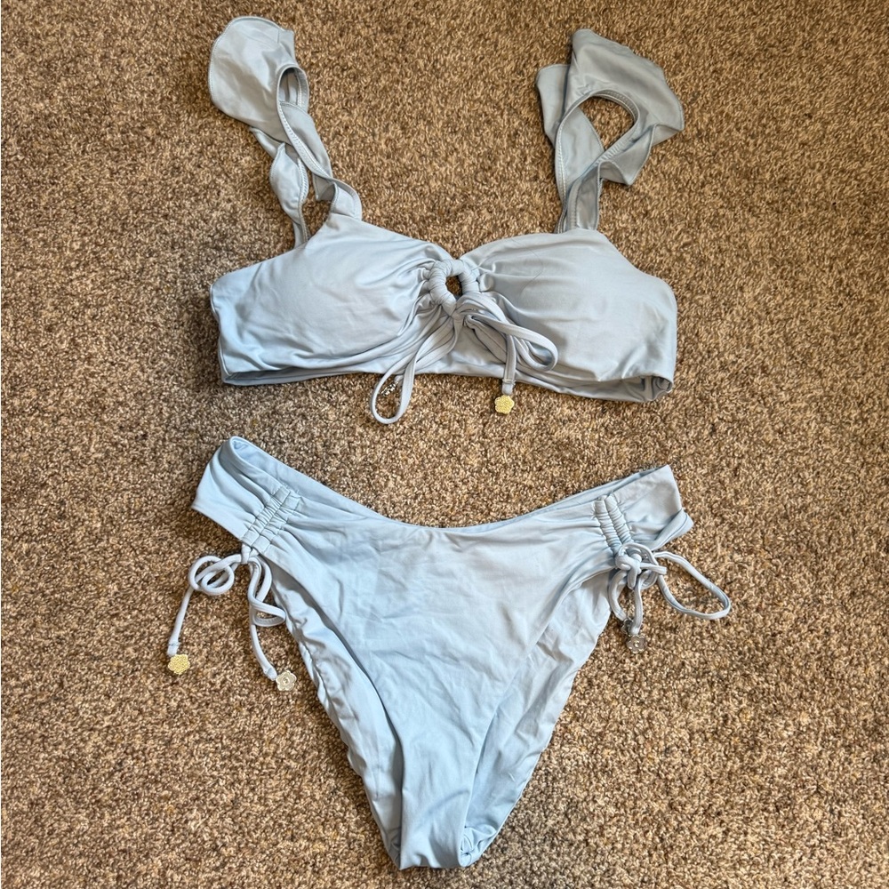 Dippin' Daisy's Light Blue Ruffled Strap Bikini Set